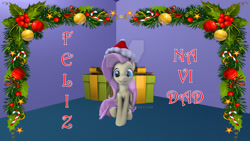 Size: 1024x576 | Tagged: safe, artist:juanjobelic, imported from derpibooru, fluttershy, pony, 3d, female, holly, solo, spanish, watermark