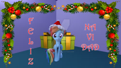 Size: 1024x576 | Tagged: safe, artist:juanjobelic, imported from derpibooru, rainbow dash, pony, 3d, female, holly, solo, source filmmaker, spanish, watermark