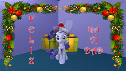 Size: 1024x576 | Tagged: safe, artist:juanjobelic, imported from derpibooru, rarity, pony, 3d, female, holly, solo, spanish, watermark