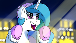 Size: 1920x1080 | Tagged: safe, artist:anticular, imported from derpibooru, princess celestia, alicorn, pony, against glass, christmas, cute, cutelestia, female, glass, happy, hat, mare, open mouth, shiny eyes, solo, youtube link