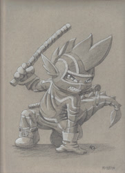 Size: 1024x1411 | Tagged: safe, artist:the-wizard-of-art, imported from derpibooru, spike, dragon, clothes, costume, crossover, eskrima sticks, kick-ass, male, monochrome, solo, traditional art