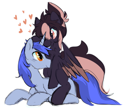 Size: 4655x3953 | Tagged: safe, artist:silverknight27, imported from derpibooru, oc, oc only, oc:aeon of dreams, oc:silver rose, pegasus, pony, unicorn, absurd resolution, aeonrose, ear bite, female, heart, male, mare, oc x oc, shipping, simple background, stallion, straight, transparent background