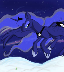 Size: 1080x1224 | Tagged: artist needed, safe, imported from derpibooru, princess luna, pony, female, flying, night, practice drawing, snow, solo, stars