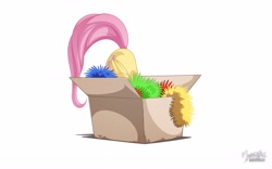Size: 2560x1600 | Tagged: safe, artist:mysticalpha, imported from derpibooru, fluttershy, pony, ass up, box, christmas, cute, female, flutterbox, flutterbutt, pony in a box, shyabetes, simple background, solo, tinsel, white background