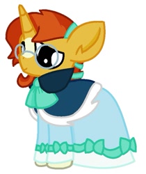 Size: 611x727 | Tagged: safe, artist:thefanficfanpony, imported from derpibooru, sunburst, pony, bow, clothes, crossdressing, dress, glasses, smiling, solo