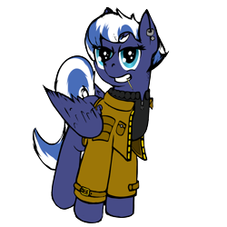 Size: 1550x1550 | Tagged: safe, artist:frecklesfanatic, imported from derpibooru, oc, oc only, oc:night sky, pegasus, pony, 2017 community collab, derpibooru community collaboration, clothes, ear piercing, earring, jacket, jewelry, looking at you, piercing, simple background, solo, toothpick, transparent background