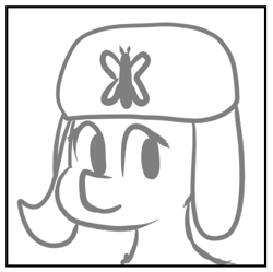 Size: 340x338 | Tagged: safe, imported from derpibooru, fluttershy, pony, bust, female, grayscale, hat, lineart, looking away, monochrome, portrait, solo, ushanka
