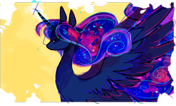 Size: 2181x1307 | Tagged: safe, artist:simpleoddities, imported from derpibooru, princess luna, pony, abstract background, female, missing accessory, solo