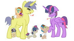 Size: 1312x732 | Tagged: safe, artist:diamondblingbling, imported from derpibooru, comet tail, twilight sparkle, oc, alicorn, pegasus, pony, unicorn, baby, baby pony, cometlight, family, grandfather and grandchild, heart, male, missing cutie mark, offspring's offspring, older, shipping, simple background, straight, twilight sparkle (alicorn), white background
