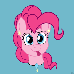 Size: 2448x2448 | Tagged: safe, artist:pink-pone, imported from derpibooru, pinkie pie, pony, blue background, bust, ear piercing, earring, female, jewelry, piercing, portrait, simple background, solo, tongue out
