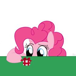 Size: 1800x1800 | Tagged: safe, artist:pink-pone, imported from derpibooru, pinkie pie, pony, female, present, simple background, solo, table, white background