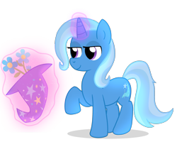 Size: 2500x2000 | Tagged: safe, artist:saveraedae, imported from derpibooru, trixie, pony, unicorn, female, flower, levitation, lidded eyes, magic, magic trick, mare, raised hoof, shadow, simple background, smiling, solo, telekinesis, transparent background, trixie's hat