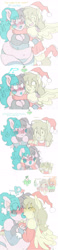 Size: 1263x5473 | Tagged: safe, artist:blackbewhite2k7, imported from derpibooru, button mash, featherweight, pound cake, oc, anthro, pig, absurd resolution, bbw, belly button, best friends, blushing, canon x oc, christmas, clothes, comic, costume, crossdressing, fat, femboy, hug, jealous, kiss on the lips, kissing, male, mistletoe, older, one sided shipping, pastel goth, santa costume, shipping, shoulderless, sketch, straight, surprise kiss, sympathy, teasing, trap