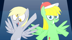 Size: 854x480 | Tagged: safe, artist:animatedjames, imported from derpibooru, derpy hooves, oc, oc:viva reverie, pegasus, pony, beat it, female, looking at you, mare, pose