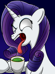 Size: 2480x3340 | Tagged: safe, artist:heartshielder1991, imported from derpibooru, rarity, pony, unicorn, beverage, cup, disgusted, drink, female, mold, mouth hold, open mouth, solo, tongue out, yuck