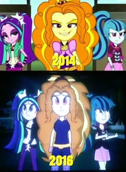 Size: 701x960 | Tagged: safe, artist:tweenanimations studios, edit, edited screencap, imported from derpibooru, screencap, adagio dazzle, aria blaze, sonata dusk, equestria girls, rainbow rocks, breasts, cleavage, clothes, female, frown, grin, skirt, smiling, smirk, the dazzlings, wavy mouth, wide eyes