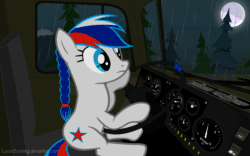 Size: 1920x1200 | Tagged: safe, artist:lunarevening, imported from derpibooru, oc, oc only, oc:marussia, earth pony, pony, animated, car interior, driving, gif, nation ponies, night, rain, russia, russian, solo, truck, ural, vehicle