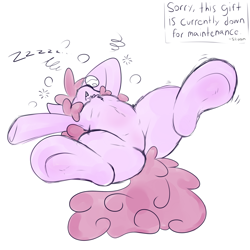 Size: 1050x1050 | Tagged: safe, artist:skoon, imported from derpibooru, berry punch, berryshine, pony, armpits, chest fluff, drunk, drunk bubbles, featureless crotch, female, on back, sketch, sleeping, snot, snot bubble, solo, zzz