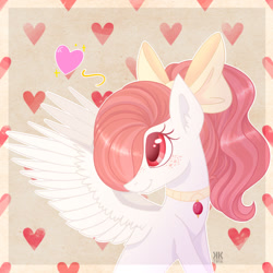 Size: 1280x1278 | Tagged: safe, artist:lol-katrina, imported from derpibooru, oc, oc only, pegasus, pony, bow, choker, freckles, hair bow, heart, smiling, solo