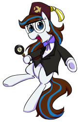 Size: 1351x2048 | Tagged: safe, artist:gintoki23, imported from derpibooru, oc, oc only, oc:breezy, pony, clothes, female, fez, glasses, gravity falls, grunkle stan, hat, looking at you, mare, simple background, smiling, solo, transparent background