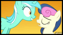 Size: 640x360 | Tagged: safe, artist:oblivionfall, imported from derpibooru, bon bon, lyra heartstrings, sweetie drops, pony, animated, bon bon is not amused, female, gif, tongue out, unamused, youtube link