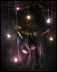 Size: 980x1230 | Tagged: safe, artist:ventious, imported from derpibooru, queen chrysalis, changeling, changeling queen, bust, female, portrait, solo, stars