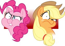 Size: 7988x5676 | Tagged: safe, artist:mickeymonster, artist:theartsyemporium, deleted from derpibooru, imported from derpibooru, applejack, pinkie pie, absurd resolution, frown, puffy cheeks