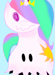 Size: 751x1029 | Tagged: safe, artist:rottenbabe, derpibooru exclusive, imported from derpibooru, princess celestia, mimikyu, blue background, crossover, cutie mark, pokémon, pokémon sun and moon, simple background, sun and moon