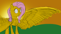 Size: 1920x1080 | Tagged: safe, artist:danatron1, imported from derpibooru, fluttershy, female, sketch, solo, sunset, wings, wip