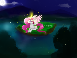 Size: 1600x1200 | Tagged: safe, artist:php23, deleted from derpibooru, imported from derpibooru, princess celestia, glowing horn, mare in the moon, moon, night, prone, solo