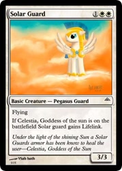 Size: 375x523 | Tagged: safe, artist:magicbronie24, artist:vsabbath, imported from derpibooru, armor, card, cloud, helmet, magic the gathering, male, royal guard, solo, trading card