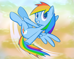 Size: 1280x1024 | Tagged: safe, artist:victorvinoda, imported from derpibooru, rainbow dash, pony, female, flying, grin, smiling, solo