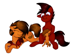 Size: 2350x1771 | Tagged: safe, artist:marsminer, imported from derpibooru, oc, oc only, oc:mars miner, oc:venus spring, earth pony, pony, unicorn, female, male, marspring, plushie, shipping, simple background, smiling, straight, venus spring actually having a pretty good time, white background