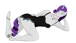 Size: 1024x576 | Tagged: safe, artist:obscuredragone, imported from derpibooru, rarity, anthro, unguligrade anthro, unicorn, black dress, clothes, dress, eyes closed, eyeshadow, female, jewelry, makeup, mare, necklace, simple background, solo, transparent background