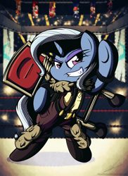 Size: 1600x2200 | Tagged: safe, artist:therandomjoyrider, imported from derpibooru, trixie, pony, unicorn, beowulf, clothes, crossover, female, mare, skullgirls, solo