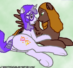 Size: 556x516 | Tagged: safe, artist:mellow91, imported from derpibooru, oc, oc only, oc:glass sight, oc:mellow rhythm, pegasus, pony, unicorn, butt, comforting, glasses, looking at each other, love, male, melsight, plot, shipping, straight