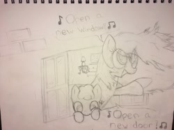 Size: 4032x3024 | Tagged: safe, artist:mranthony2, imported from derpibooru, oc, oc only, oc:mame, oc:patrick, auntie mame, monochrome, movie reference, song reference, traditional art
