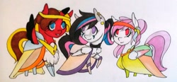 Size: 1024x475 | Tagged: safe, artist:oneiria-fylakas, imported from derpibooru, oc, oc only, pegasus, pony, chibi, clothes, dress, female, mare, traditional art