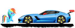 Size: 2652x988 | Tagged: safe, artist:oinktweetstudios, imported from derpibooru, rainbow dash, pony, car, chevrolet, corvette, corvette c7, female, hypercar, pointy ponies, simple background, solo, supercar, white background