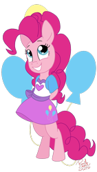 Size: 900x1600 | Tagged: safe, artist:hufflepuffrave, imported from derpibooru, pinkie pie, anthro, unguligrade anthro, clothes, cute, cutie mark background, diapinkes, equestria girls outfit, female, simple background, skirt, solo, transparent background