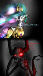 Size: 1600x2800 | Tagged: safe, artist:lucitfandmlp, imported from derpibooru, princess celestia, angry, armor, beelzebub, comic