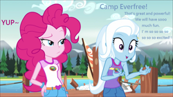 Size: 1280x720 | Tagged: safe, edit, edited screencap, imported from derpibooru, screencap, pinkie pie, trixie, equestria girls, legend of everfree