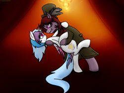 Size: 1500x1125 | Tagged: safe, artist:stuflox, imported from derpibooru, oc, oc only, alicorn, earth pony, pony, clothes, dancing, hat, top hat