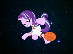 Size: 1600x1199 | Tagged: safe, artist:caliazian, artist:riofluttershy, imported from derpibooru, starlight glimmer, pony, basketball, female, solo, space jam, sports