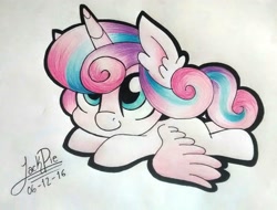 Size: 1913x1456 | Tagged: safe, artist:jack-pie, imported from derpibooru, princess flurry heart, pony, baby, cute, female, flurrybetes, signature, solo, traditional art