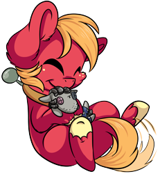 Size: 3805x4124 | Tagged: safe, artist:cutepencilcase, imported from derpibooru, big macintosh, smarty pants, earth pony, pony, absurd resolution, cute, eyes closed, hug, impossibly large ears, macabetes, male, on back, request, simple background, stallion, transparent background