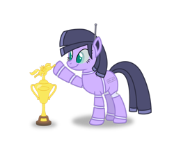 Size: 1024x868 | Tagged: safe, artist:firefall-mlp, imported from derpibooru, oc, oc only, pony, robot, robot pony, antenna, hoofbump, simple background, solo, transparent background, trophy