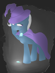 Size: 900x1200 | Tagged: safe, artist:mrpancakewolfie, imported from derpibooru, trixie, pony, unicorn, crying, female, sad, solo, trixie's cape, trixie's hat