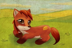 Size: 1280x858 | Tagged: safe, artist:silentbluemoon, imported from derpibooru, oc, oc only, fox, fox pony, hybrid, original species, cute, explicit source, looking back, solo