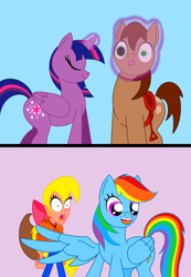 Size: 1024x1479 | Tagged: safe, artist:bbbhuey, imported from derpibooru, megan williams, rainbow dash, tj, twilight sparkle, alicorn, human, pony, enhance, fanfic, g1, g1 to g4, g4, generation leap, human in equestria, intelligence, provolution, sapience, sapient, twilight sparkle (alicorn), uplift, uplifting